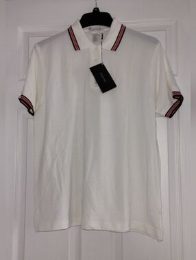 TEHAMA Nancey Haley White Polo with Red and Black Contrast Trim